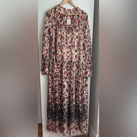 Free People Women’s See It Through Pleated Front Floral Maxi Dress Large NWT - Picture 9 of 16